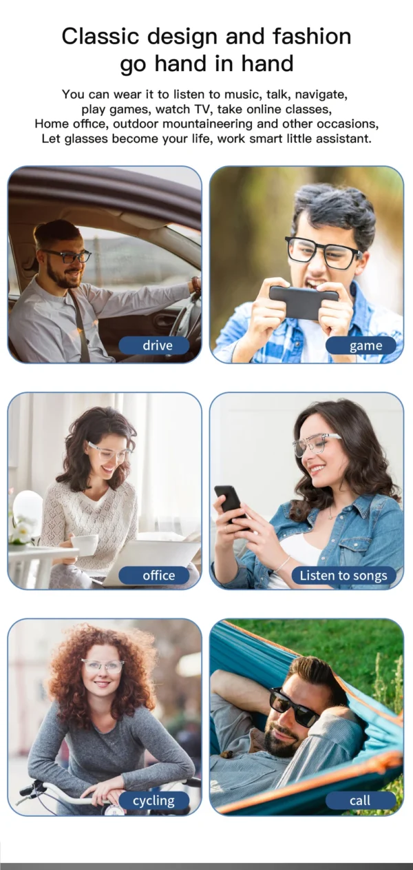 Cavenirer Open-Ear Bluetooth Smart Glasses with Optical Frame