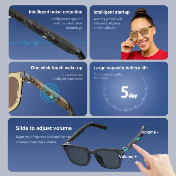 Cavenirer Bluetooth Audio Smart Sunglasses with AI Voice Support