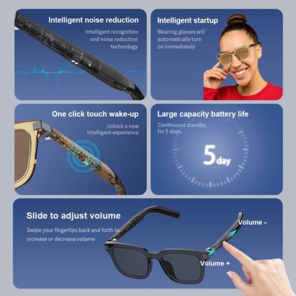Cavenirer Bluetooth Audio Smart Sunglasses with AI Voice Support