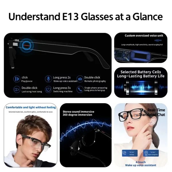 Cavenirer Blue-Light Filter Audio Sunglasses with AI Voice Control